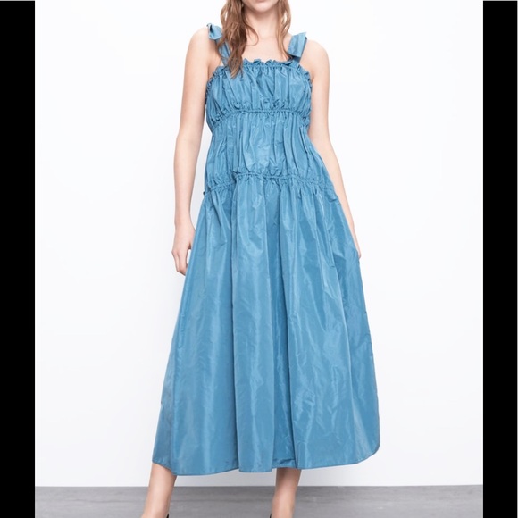 Zara Dresses & Skirts - NWT! ZARA blue taffeta tie midi dress XXL